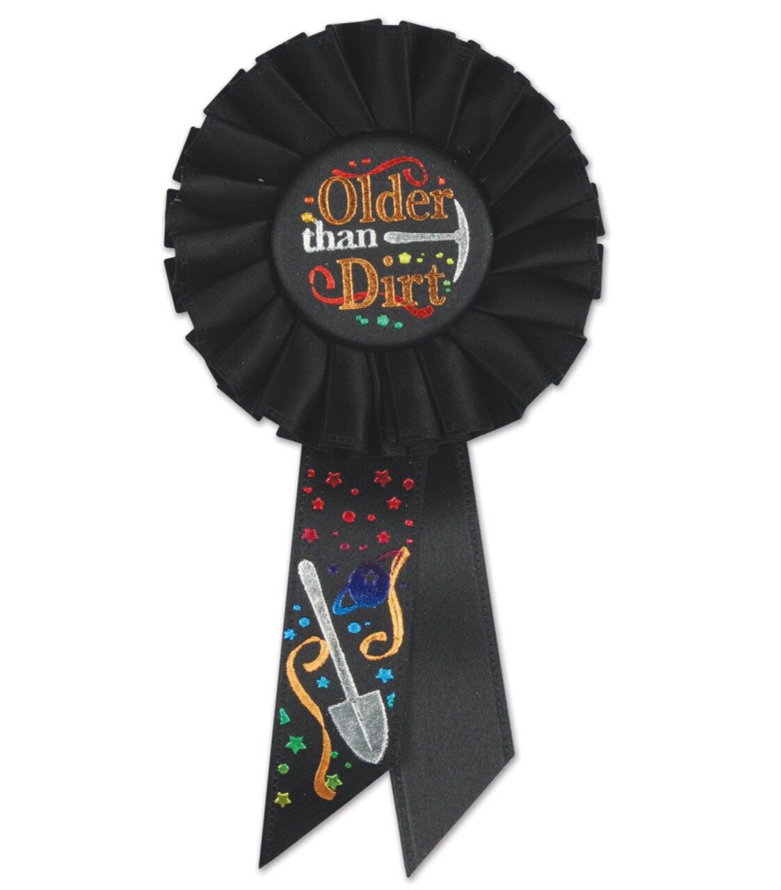 Beistle Pack of 6 Black "Older Than Dirt" Birthday Party Celebration Rosette Ribbons 6.5"